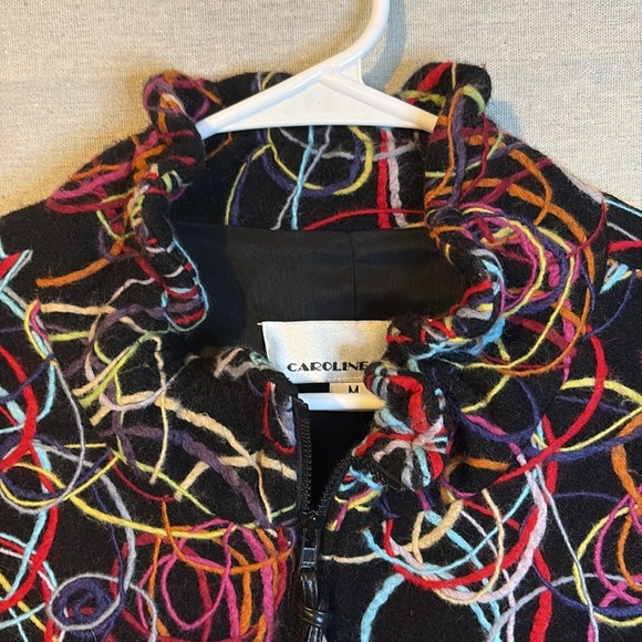 Caroline Rose Sz Med Colorful Art-to-Wear Wool Zip Jacket Yarn Embroidered Lined - Picture 3 of 8